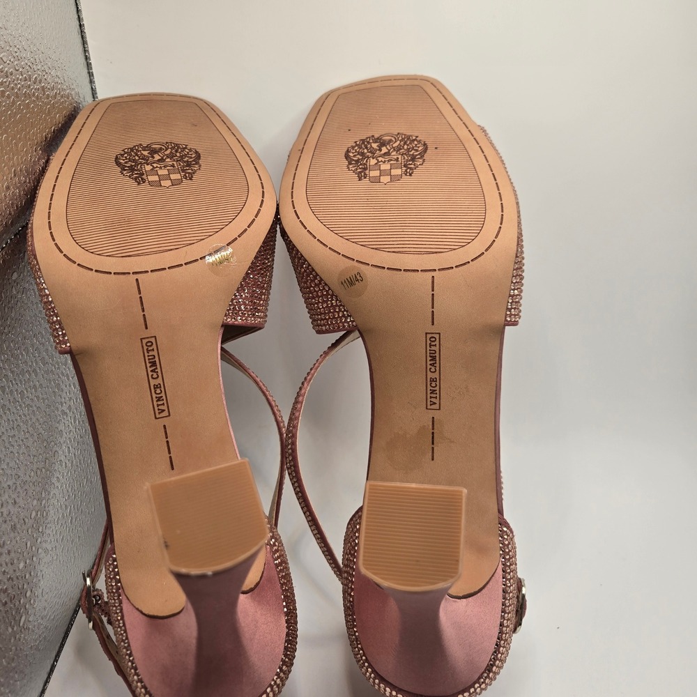 Vince Camuto Pink Rhinestone satin heels Womens 11M Flared Heel ankle strap(S10) - Picture 12 of 13